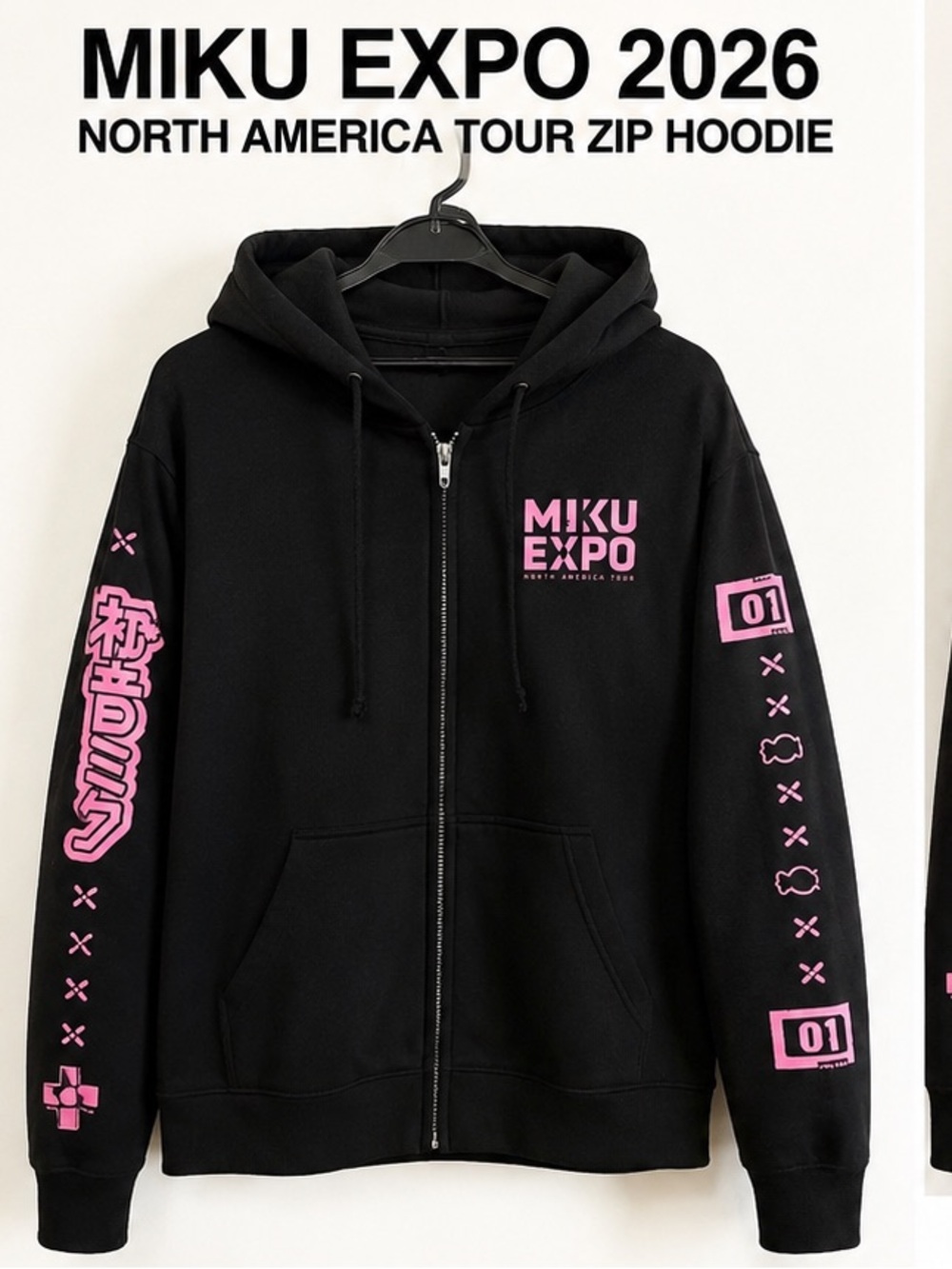 MIKU EXPO 2026 North America Tour Black Zip Hoodie - Pink Accents